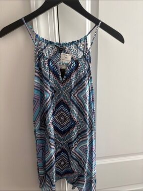 Cato V-Blue Floral Print Tank Top in Blue, Teal, Purple